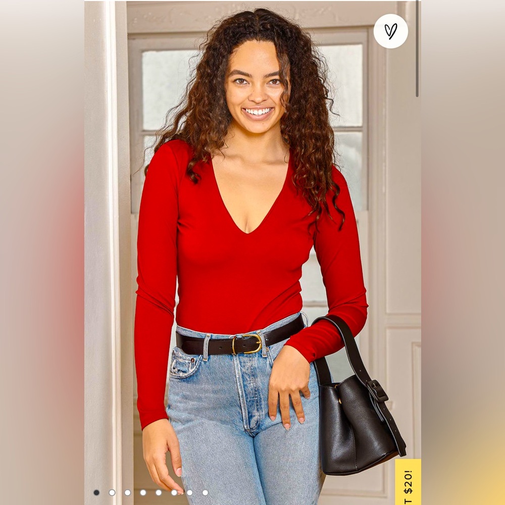 Lulus long sleeve, red, thong bodysuit
